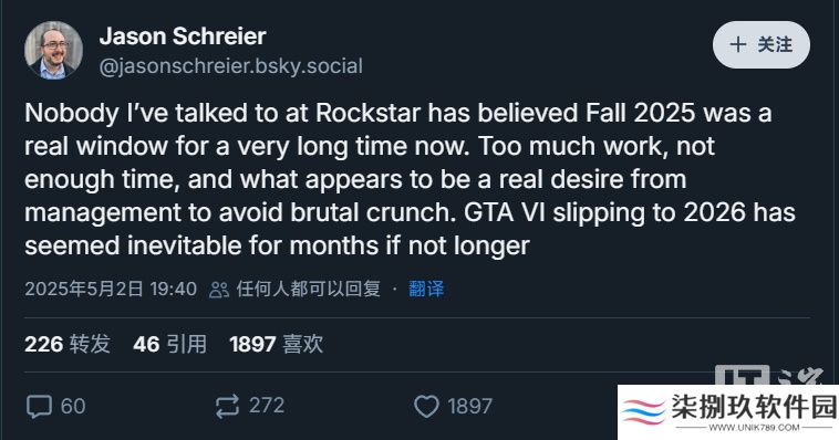 《GTA 6》跳票后各界反应：彭博社记者称早已注定，玩家直呼“好歹来张截图”